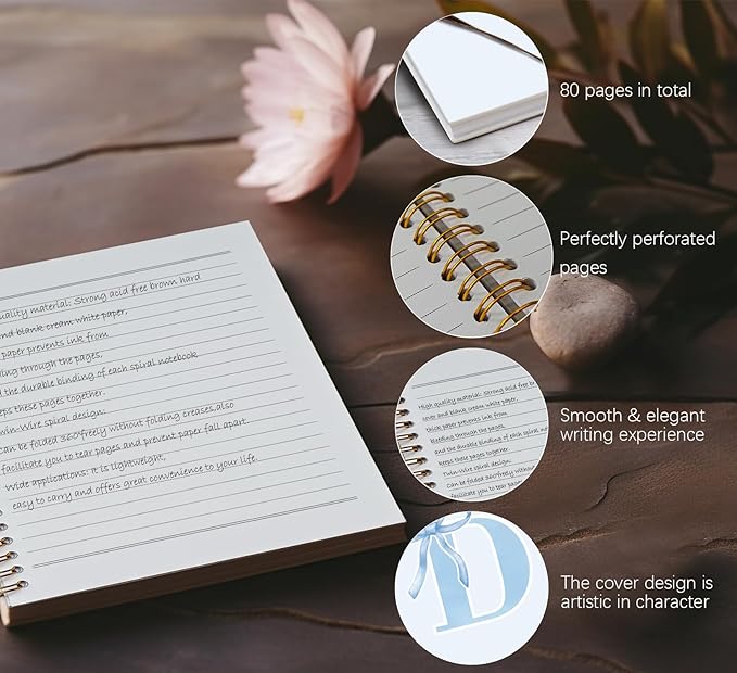 Initial D Notebook Journal,Personalized Teen Girl Gifts,Coquette Trendy Preppy Blue Bow Spiral Notebook,Monogrammed Gifts for Women Teen Girl,College Ruled Hardcover Spiral Notebook 5.5 x 8.3