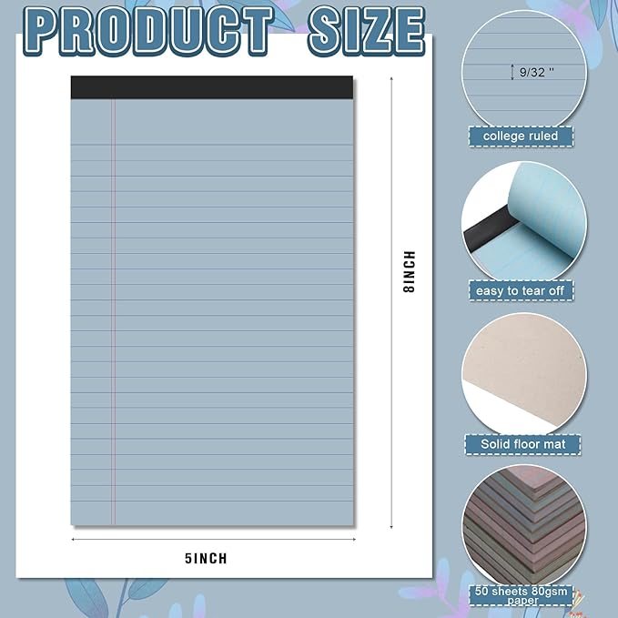 Lincia 12 Pcs 12 Pcs 5" x 8" Small Legal Pads Colored Lined Note Pads Narrow Ruled Writing Notepads 50 Sheets Per Micro Paper Notebook Lined and Perforated for College Office Supplies (Dreamy Colors)