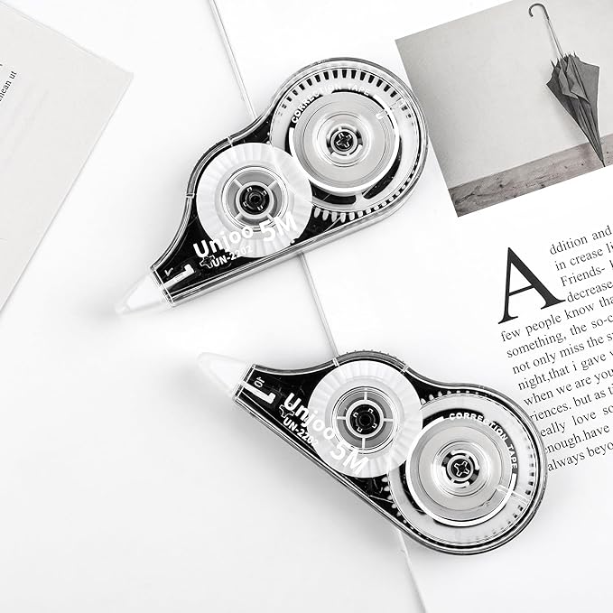 White Correction Tape Dispenser, Fast Clean and Easy to Use Tear-Resistant Tape, For school Supplies, Office (12pack, 5M/196" x 0.2", White)