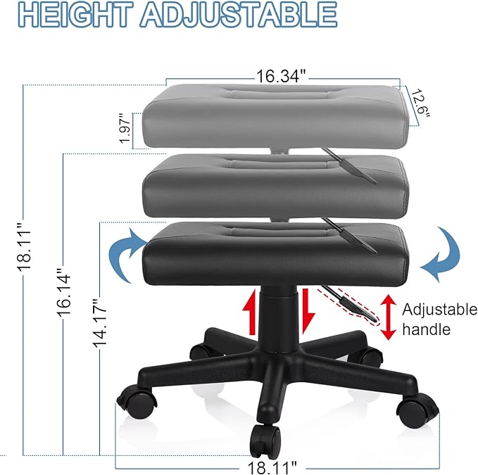 Footrest Stool Under Desk Adjustable Height Footrest Ottoman Ergonomic Foot Stool with Wheels 360° Rolling for Home Office (Black-1)