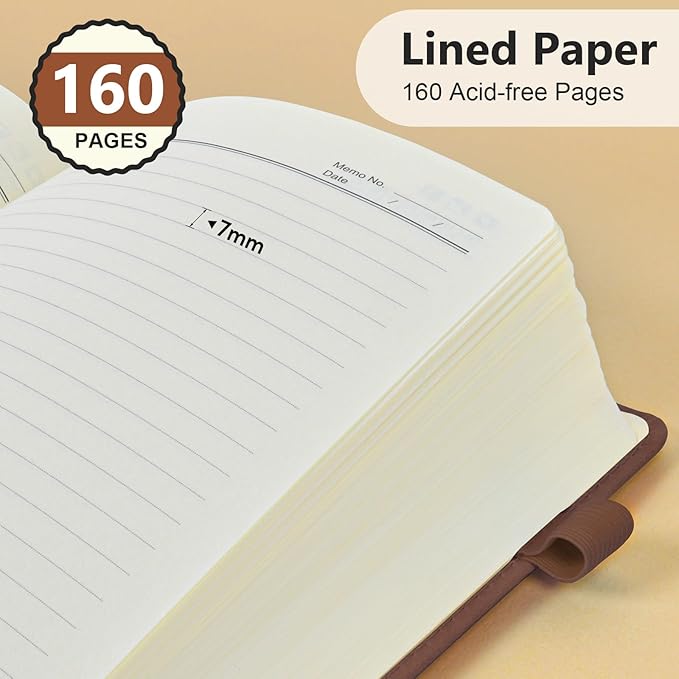 PERCUN Lined Journal Notebook for Men & Women, 160 Pages College Ruled Journal for Writing, A5 Hardcover Leather Notebooks for Work, School, Business, Travel, Daily Diary 5.9" x 8.5" - Brown