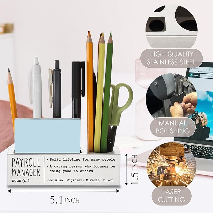 Payroll Manager Definition Gifts for Women, Men, Payroll Manager Desk Decor Stainless Steel Pen Pencil Holders WCC55