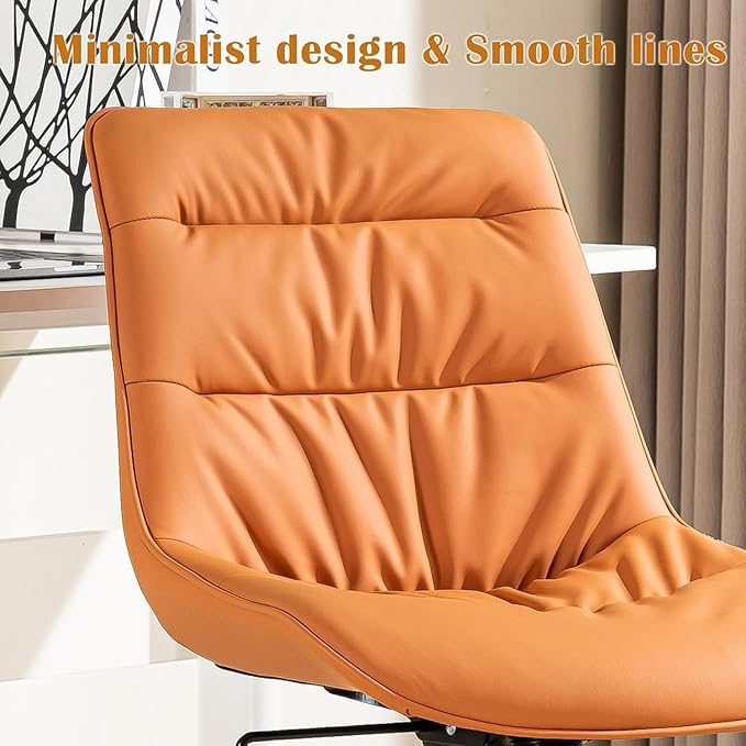 Kidol & Shellder Faux Leather Office Chair, Adjustable Swivel Height Task Chair, Rolling Wheels & Soft Backrest - Armless Ergonomic Desk Chair for Home, Office,Vanity,Gaming(Orange)