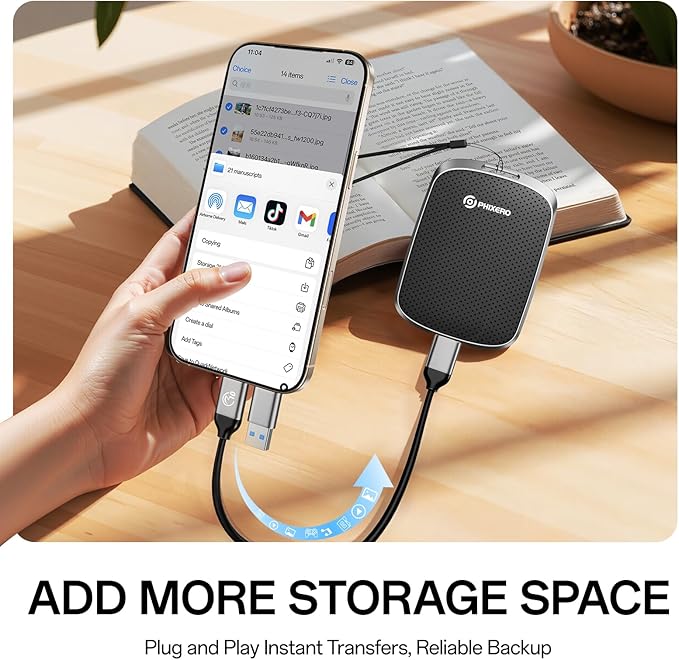 PHIXERO P5PLUS Portable SSD 2TB Up to 550MB/s, USB 3.2 Gen 2 External Solid State Drive,USB C to C&A for Smartphone,Tablet,PC,Labtop (Black)
