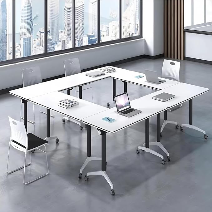 Conference Room Table with Flip-Top Design for Dynamic Meetings, Business Table Computer Desk with Heavy-Duty Frame,Foldable Seminar Meeting Tables for Home Office (4, E, 55.1IN)