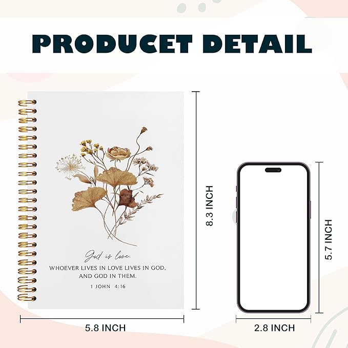 BearCake God is Love Floral Christian Notebook Journal, Christian Gifts for Women, Bible Notebooks for Note Taking, Bible Journaling Notebook, Hardcover Spiral Notebook 5.5x8.3