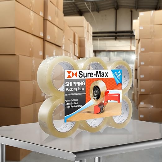 Sure-Max Premium Carton Packing Tape 1.8 mil 330 Feet (110 Yards) - Clear - 2 Cases (72 Rolls Total)