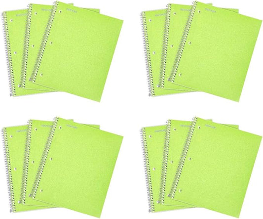 Mintra Office Durable Spiral Notebooks, 1 Subject, (Green, College Ruled 12pk), 100 Sheets, Poly Pocket, Moisture Resistant Cover, School, Office, Business, Professional