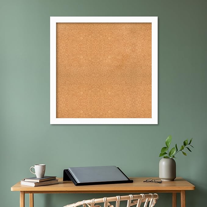 Amanti Art Natural Cork Board for Wall, 35x35 Vision Board with White Frame, Large Corkboard Office Decor for Home Organization, Casual Corkboard Pinboard to Display Items for Home Organization in