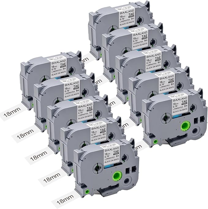 10-Pack TZe-241 18mm Label Maker Tape Replacement for Brother P Touch TZe TZ Tape 18mm 0.7 Laminated White for Brother Label Maker PT-D400 PT-D410 PT-D600 PT-D610BT PT-2430, Black on White, 3/4 Inch