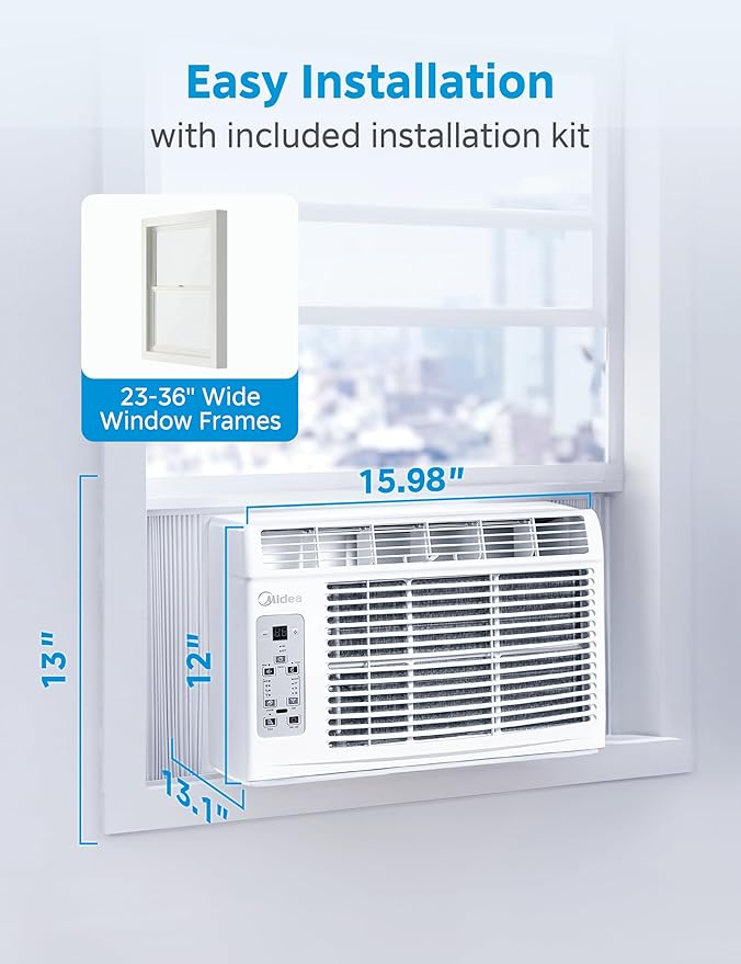 Midea 6,000 BTU Window Air Conditioner, 3-in-1 Cool/Fan/Dehumidifier Window AC Unit, Easycool Air Conditioner with Remote Control, Cools up to 250 Sq. Ft., Fits bedroom, study, office (2024 Upgrade)