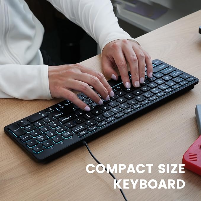 Perixx PERIBOARD-333RGB Wired Backlit USB Keyboard- X Type Scissor Keys - Compact 14.25x4.57x0.83 Inches - Big Print Letters - RGB Backlit - US English