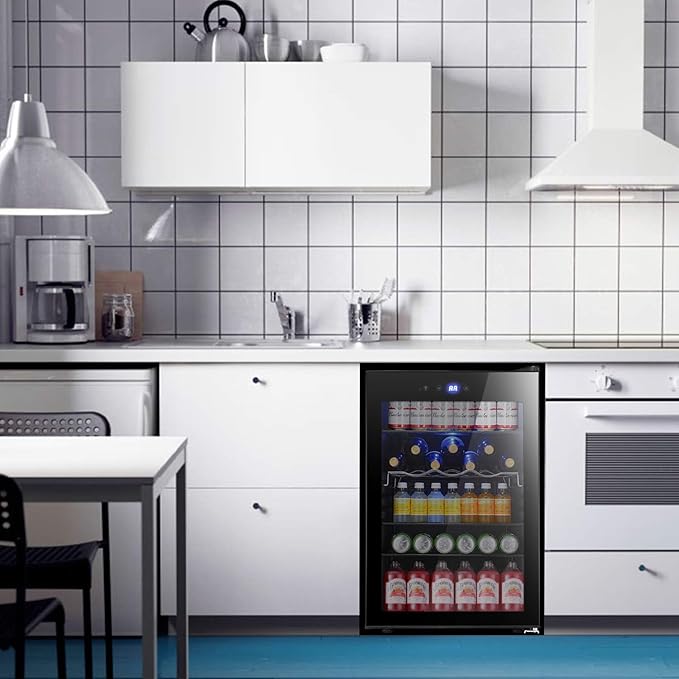 Antarctic Star Beverage Refrigerator -150 Can Mini Fridge for Soda Beer or wine,Small Drink Dispenser, For Office or Bar with Adjustable Removable Shelves,4.5 Cu. Ft. (Black)