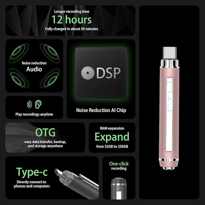 3 in1Luxury Rollerball Pen,USB-C,USB Flash Drive,with Pen Design, with Smooth Writing, Medium Point Black Ink,Portable Memory Stick, Compatible with Laptop,Smartphones (Pink, 32, GB)