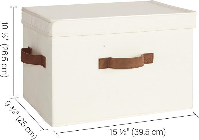 StorageWorks Fabric Storage Bins with Lid, Decorative Storage Boxes for Shelves, Stackable Closet Organizer Basket with Handles, Large, Ivory White, 2-Pack
