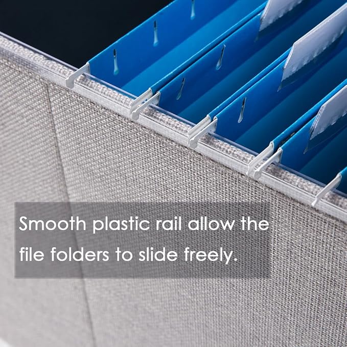 PRANDOM File Organizer Box - Set of 4 Collapsible Decorative Linen Filing Storage Hanging File Folders with Lids Office Cabinet Letter Size Light Grey (15x12.2x10.75 inch)