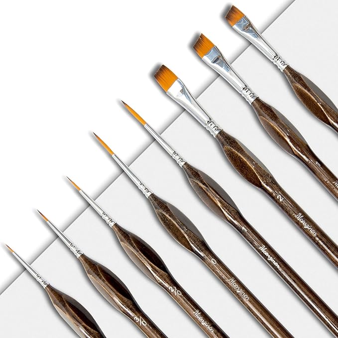 8 Pieces Exquisite Detail Paint Brush Set with Copper Tube and Special Double - Wire - Binding Process,Birch Wood Pen,Triangular Grip. Suitable Oil, Watercolour, Acrylic, Digital Painting