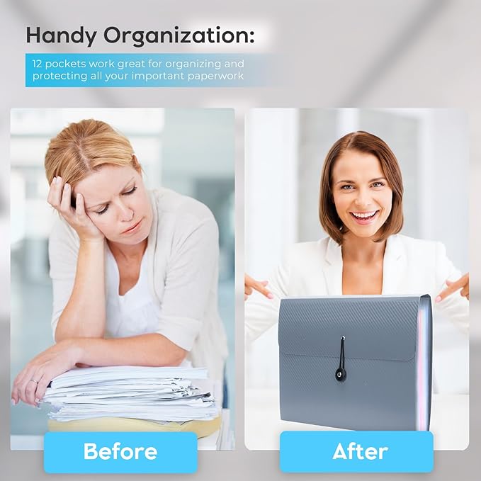 Accordion File Organizer, Expanding File Folder for Sorting Documents and Papers, 13 Pockets File Storage Organizer for Home, Travel and Office Use (Blue)