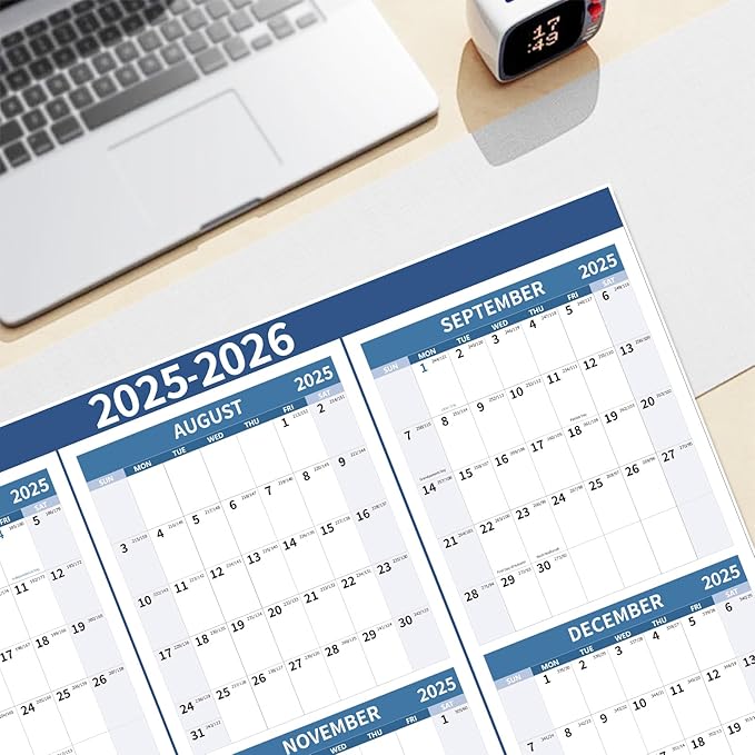 2025-2026 Wall Calendar 34.8" x 22.8" Large Vertical Yearly Wall Hanging Calenda with Julian Date from July 2025 to June 2026 Thick Paper Calendar 12 Month Annual Planner for Office Fridge(Grayish Blue)