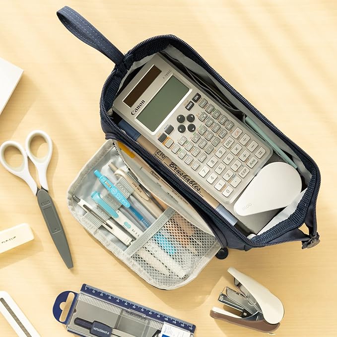 HVOMO Pencil Case Large Capacity Pencil Pouch Handheld Pen Bag Cosmetic Gift for Office School Teen Girl Boy Men Women Adult (Navy)