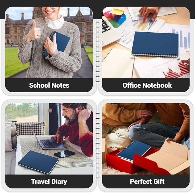 EUSOAR Blue Journal, 1 Pack A5 5.5"x8.3" Hardcover Spiral Lined Notebook College Ruled, 240 Pages(120 Sheets) Writing Pads Professional Notebook for DIY Note Taking School Business Work Office Diary