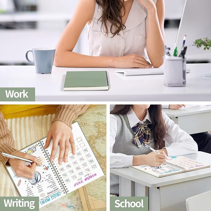 AHGXG Bullet Dotted Journal - Dot Grid Spiral Notebook B5, 140 Pages, 100 GSM Thick Paper, Waterproof Plastic Cover Journals for Bullet Journaling, Sketching, 7.6" x 10", Sage Green
