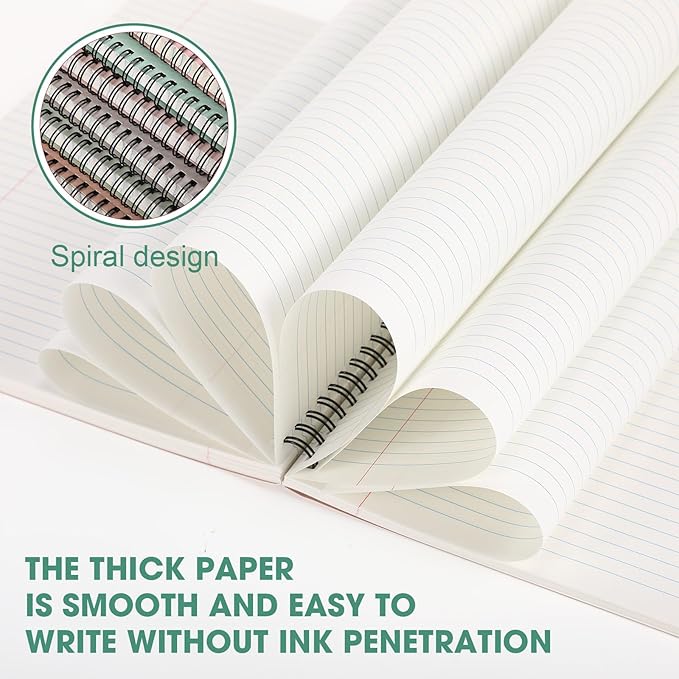 Glenmal 6 Pcs Spiral Notebook for Work A4 8.5 x 11'' College Ruled Spiral Journal Notebook Kraft Cover Ruled Paper, 120 Sheets 240 Pages for Office Study Supplies(Bohemian Colors)