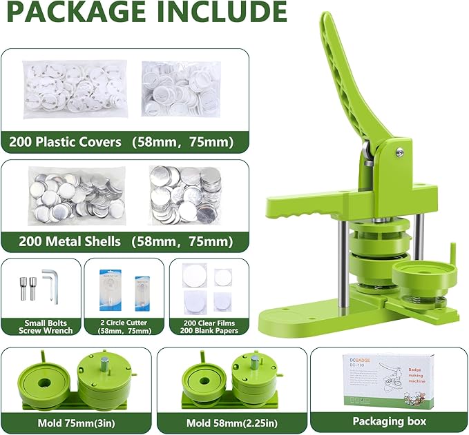 Button Maker Machine Multiple Sizes 200 Pcs,Pin Maker Machine 2.25+3 Inch Badge Maker,DIY Badge Making Kit with Free Button Parts, Circle Cutter