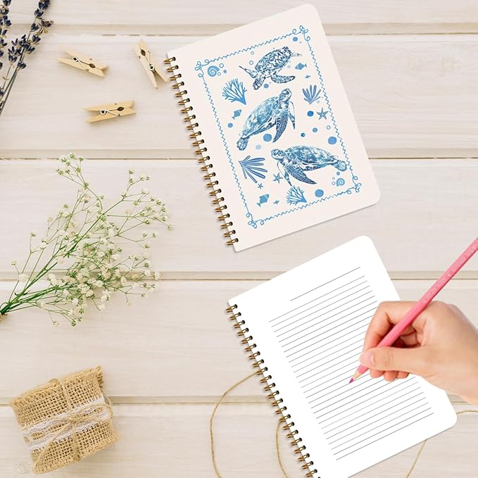 2 Pcs Sea Turtle Spiral Notebooks for Work, A5(8.3x5.8inch) Composition Notebook College Ruled Note Book, Blue Coral Notepads Lined Travel Journal for Writing, Cute Diary Sea Turtle Gifts for Women