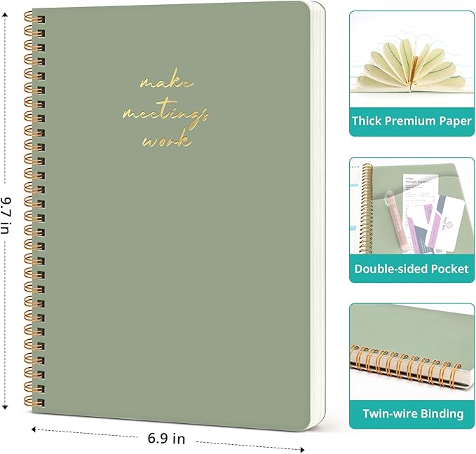 6 Pack of Meeting Notebook for Work Organization - Work notebook with action items, Meeting Minutes Planner Notebook, Perfect Office Supplies for Men & Women - Multi