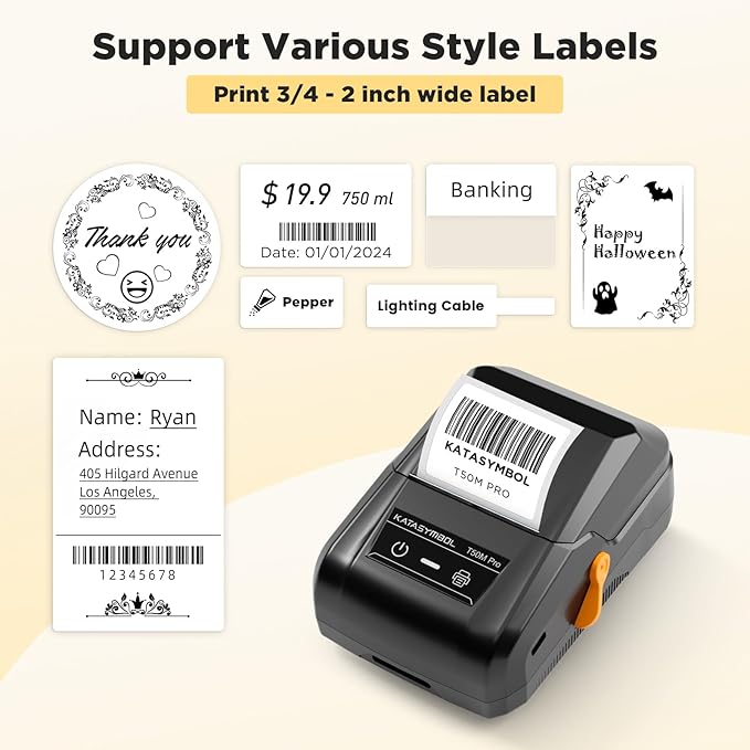 SUPVAN T50M Pro Bluetooth Label Maker Machine with Tape, Wide Waterproof Label, Versatile App with 40 Fonts and 450+ Icons, Inkless Labeler for Home, Kitchen, School, Office Organization, Black