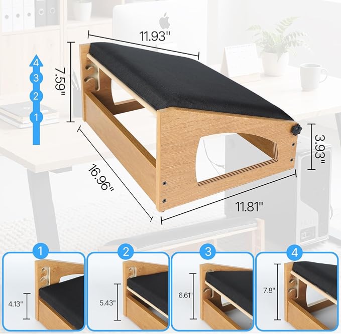 Ergonomic Foot Rest, 4 Adjustable Height Foot Stool,Footrest Under Desk, Flip Over Office Desk Foot Rest, Improving Posture, Promoting Blood Circulation(Natural)