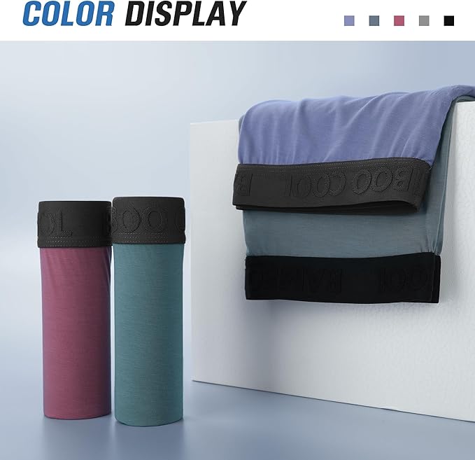 BAMBOO COOL Men's Ultra Breathable Underwear,No Riding Up Boxer Briefs with ComfortFlexible Waistband,Multipack