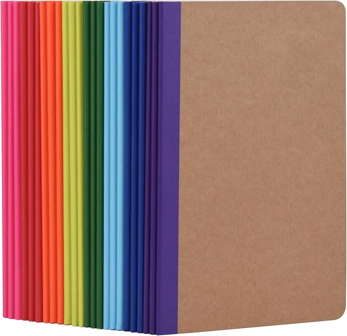 ZCZN Composition Notebooks Bulk, A5 Kraft Cover Lined Journals with Rainbow Spines for School, Business, Work and Daliy Use (24, 8 colors)