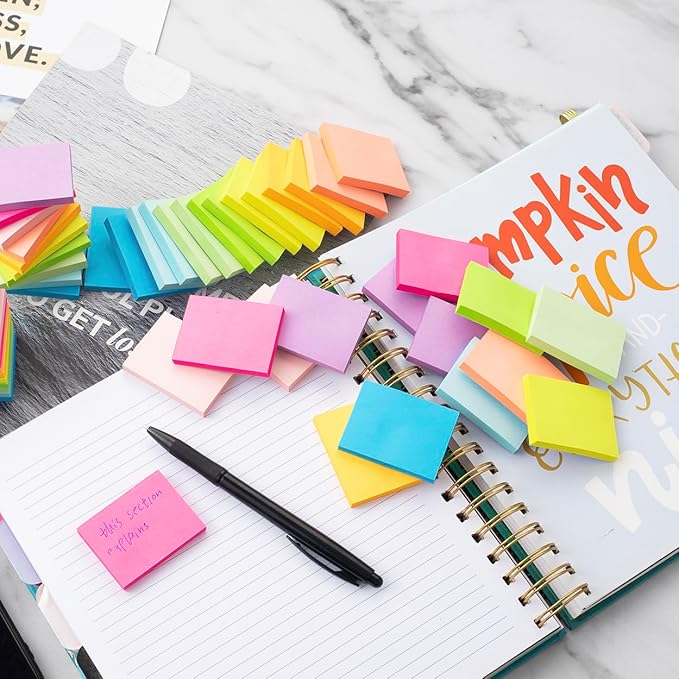 (50 Pads) Sticky Notes 1.5x2, 10 Colors Self Sticky Notes, Sticky Pads, Recyclable, Self-Stick Pads, Easy to Stick for Home, Office, Notebook