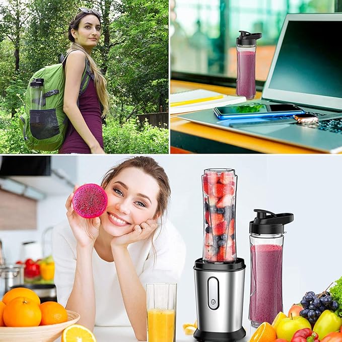 Electric Smoothie Blender, Powerful Small Blender with 2 Portable 20oz Tritan blender Bottles, BPA-Free with 4 Stainless Steel Blades, Mixer Smoothie Maker for Shakes and Smoothies