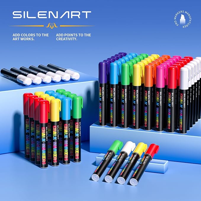SILENART Liquid Chalk Markers Pink - 15mm Jumbo Tip Car Marker - Wide Thick Window Chalk Pen for Chalkboard, Window, Glass, Mirror, Blackboard