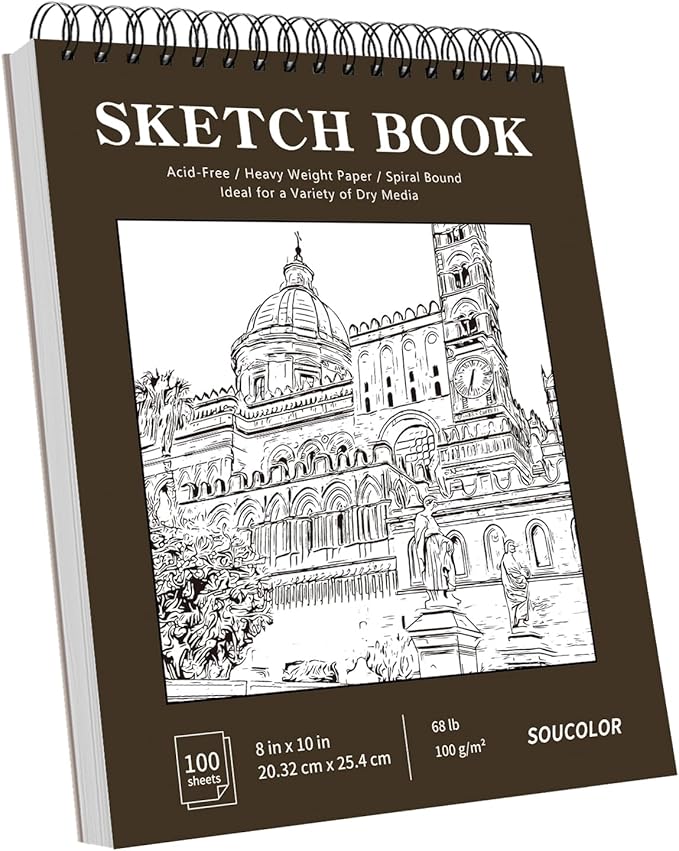 Soucolor 8" x 10" Blank Spiral Notebook| 100 Sheets 68lb/100gsm| Classroom Must Haves Supplies, Back to School Supplies for Teachers & Students| Small Sketchbook Drawing Paper for Kids and Adults
