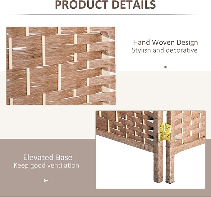 HOMCOM Room Divider, 3 Panel Folding Privacy Screen, 6FT Tall Portable Wicker Weave Partition Wall Divider for Bedroom, Home Office, Natural