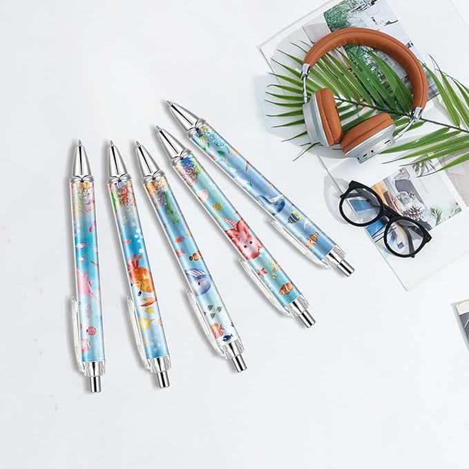 10 PCS Under Sea Ballpoint Pens Retractable Fish Shark Pens Under The Sea Party Favors with 1mm Black Ink Replaceable Ballpoint Pen Refill for Kids Birthday School Office Supplies(Under Sea,10)