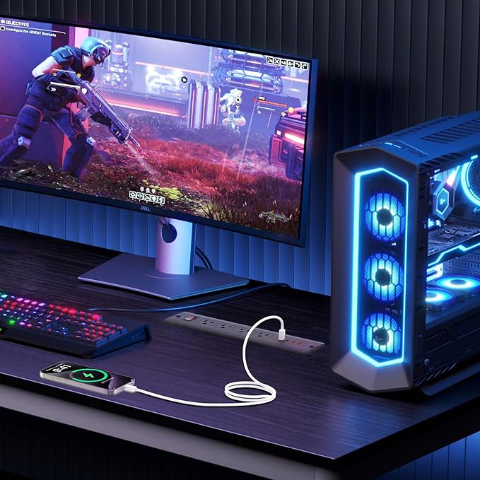 QBA Recessed Power Strip with USB-C 65W, 4 Outlets 2 USB-C & 2 USB-A Ports, Mountable Desk Outlet for Conference Furniture, 45° Angled Flat Plug 6FT Cord, Black