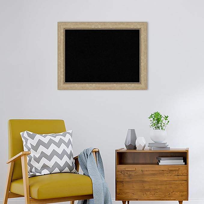 Amanti Art Black Cork Board for Wall, 25x33 Vision Board with Champagne Frame, Medium Corkboard Office Decor for Home Organization, Casual Corkboard Pinboard to display items for home organization