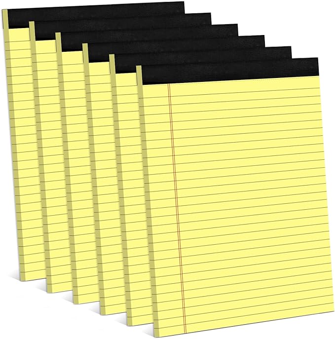 Note Pads 8.5 x 11 Wide Ruled Lined Writing Pads Yellow Legal Pads Letter Size 8.5 x 11 Notebook for Work Micro Perforated Legal Notepads Yellow Lined Paper Pads 27 Lines - 6 Pads/Pack, 30 Sheets/Pad