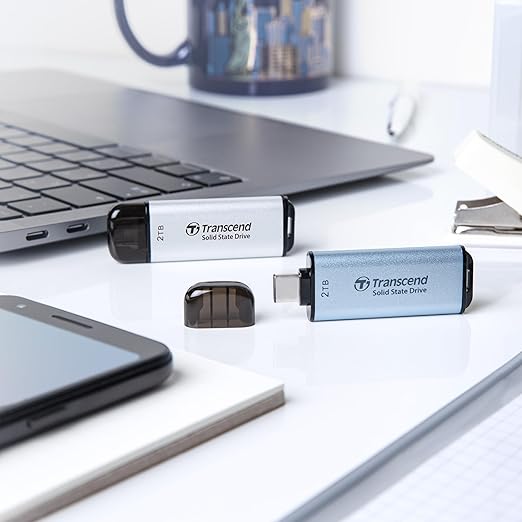 Transcend 512GB External SSD, USB 3.2 Gen2, Up to 1,050MB/s, Portable SSD with Type C, for Steam Deck, ROG Ally, MSI Claw, Windows & Mac, iPhone, iPad, Android, PS5, Xbox, Smart TV, Silver