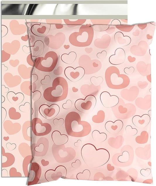 Pink Heart Poly Mailer 10x13 Inch 100 Pcs, Waterproof Shipping Bags for Clothing, Tear-Resistant Mailier Bags, Strong Mailing Bags with Self-Seal