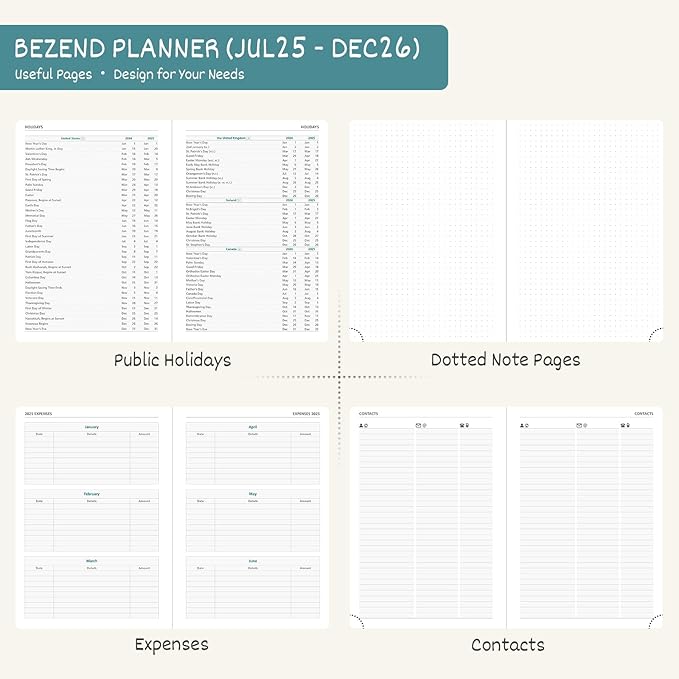 BEZEND Planner 2025-2026 Weekly and Monthly, 5.8" x 8.5" Academic Calendar (Jul 25-Dec 26) Vertical Daily Appointment with Hourly Timeslot & Monthly Tab, Spiral, PU Leather Softcover - Black