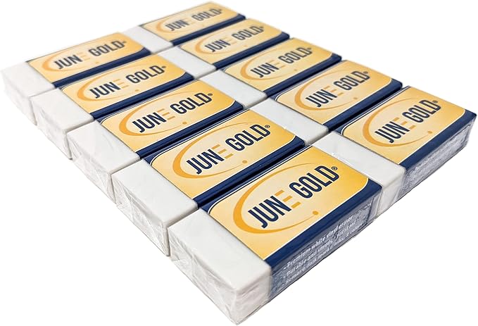 June Gold 10 Large White Vinyl Erasers - Heavy-Duty Eraser for Darker Graphite, Some Inks, and Some Colors