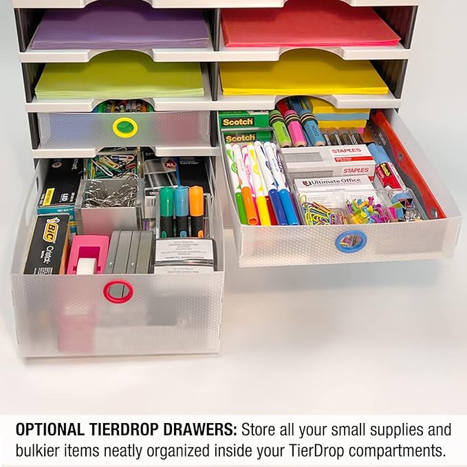 Ultimate Office TierDrop Desktop Organizer/Forms Mailroom Classroom Sorter, 8-Compartments with Optional Add-On Tiers for Easy Expansion, Gray w/Black…