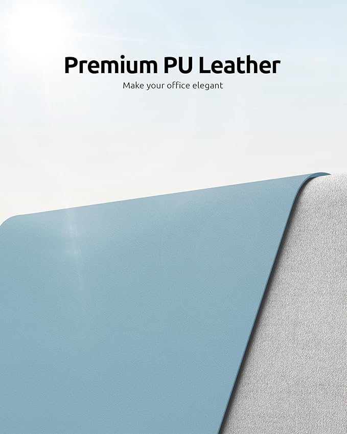 YSAGi Leather Desk Protector, Office Mat, Large Mouse Mat, Non-Slip PU Leather Blotter, Laptop Desk Pad, Waterproof Writing Pad for Office and Home (Ice Blue, 31.5" x 15.8")