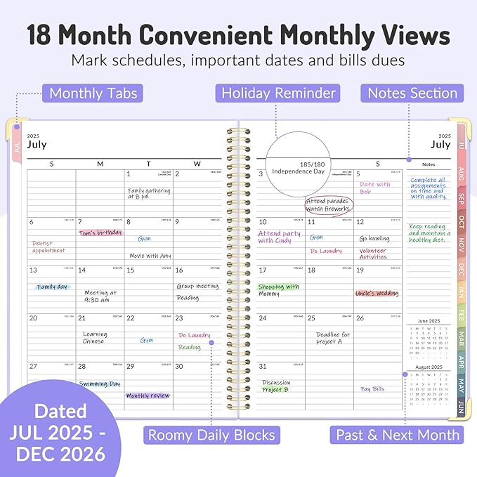 Jul 2025 - Dec 2026 Planner, Forvencer Academic Planner 2025-2026, 18 Month Daily Planner, 8.5" x 11", Weekly & Monthly Agenda Book, Hardcover Calendar Book, School Supplies for Student Teacher, Classic Blue